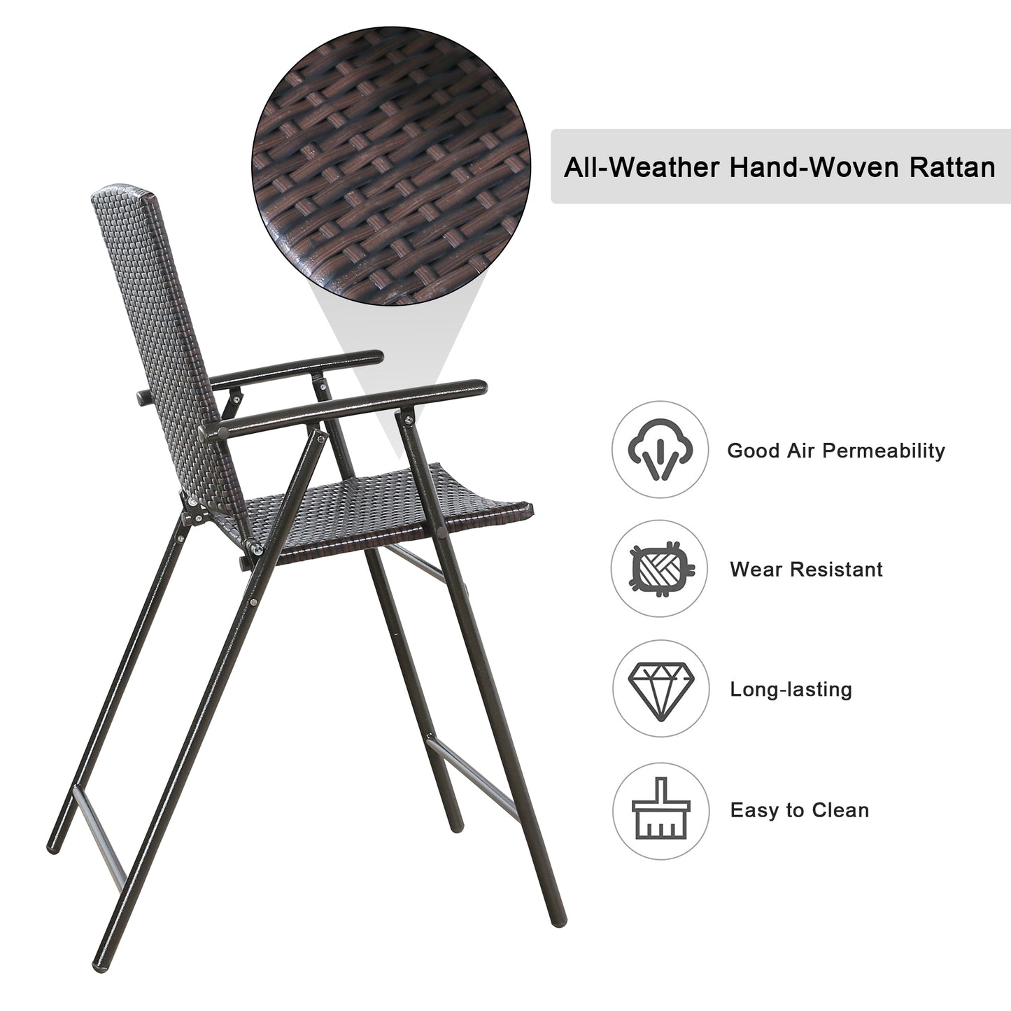 Patio All-Weather Folding Wicker Bar Chairs Set of 4 Outdoor Rattan Counter Stools