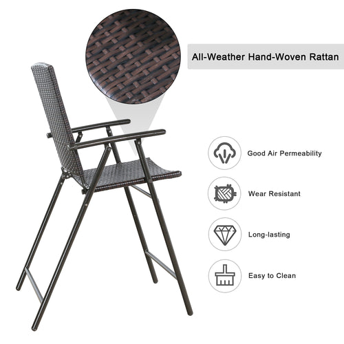 Patio All-Weather Folding Wicker Bar Chairs Set of 4 Outdoor Rattan Counter Stools