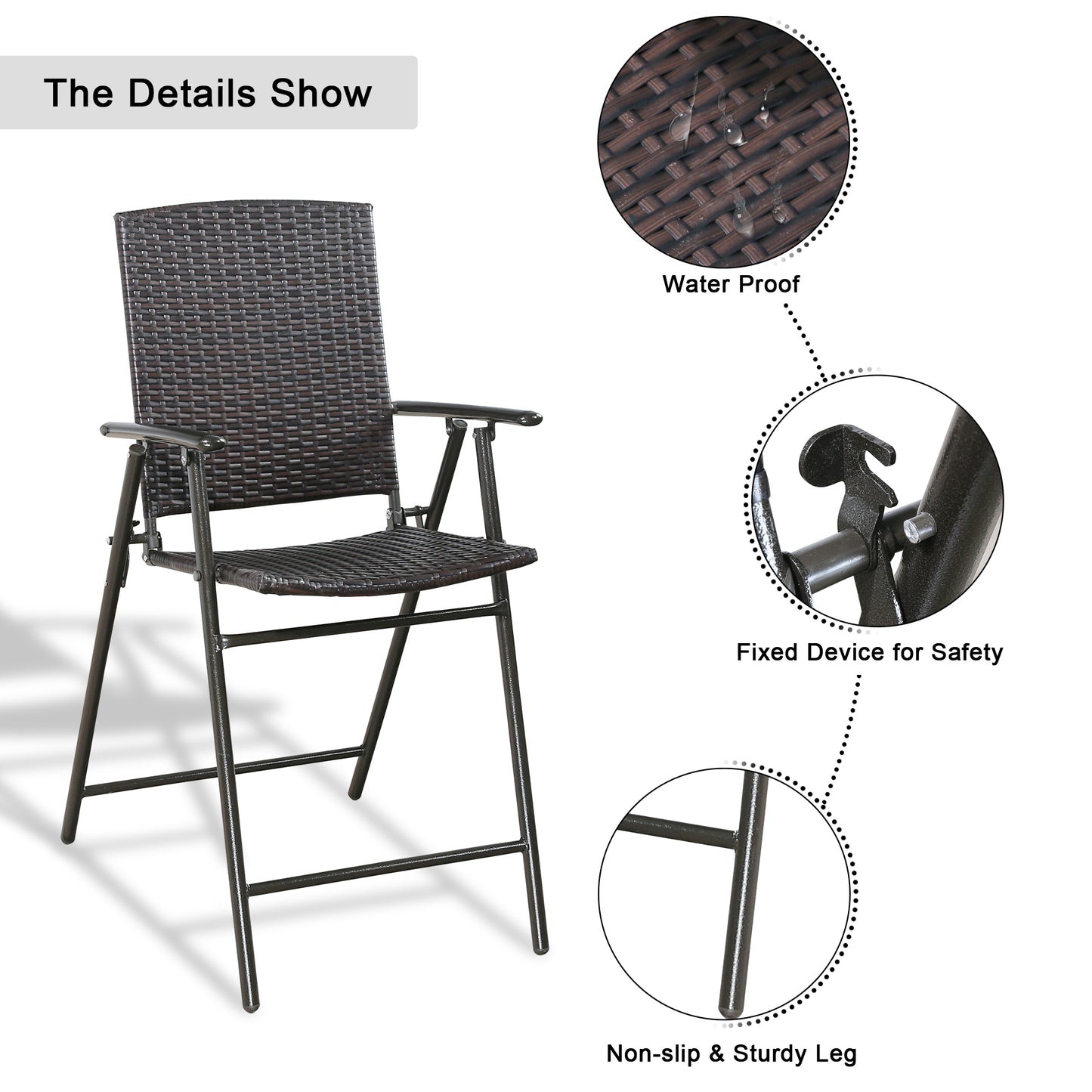 Patio All-Weather Folding Wicker Bar Chairs Set of 4 Outdoor Rattan Counter Stools