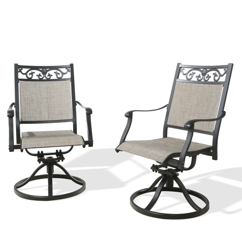 Cast Aluminum Patio Swivel Dining Chairs Outdoor Slight Rocking Chairs with Textilene Sling Seat and Back