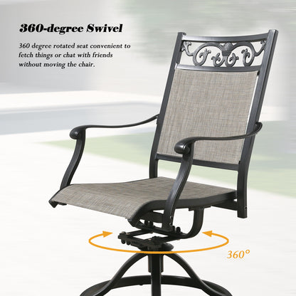 PEAKHOME Cast Aluminum Patio Swivel Dining Chairs Outdoor Slight Rocking Chairs with Textilene Sling Seat and Back