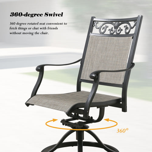 Cast Aluminum Patio Swivel Dining Chairs Outdoor Slight Rocking Chairs with Textilene Sling Seat and Back