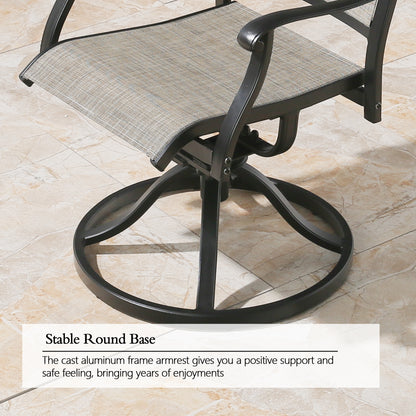 PEAKHOME Cast Aluminum Patio Swivel Dining Chairs Outdoor Slight Rocking Chairs with Textilene Sling Seat and Back