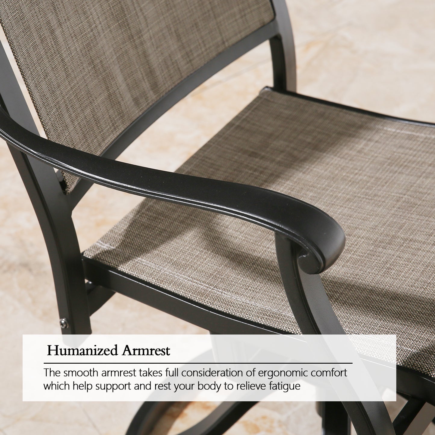 PEAKHOME Cast Aluminum Patio Swivel Dining Chairs Outdoor Slight Rocking Chairs with Textilene Sling Seat and Back