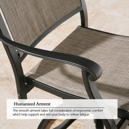 PEAKHOME Cast Aluminum Patio Swivel Dining Chairs Outdoor Slight Rocking Chairs with Textilene Sling Seat and Back