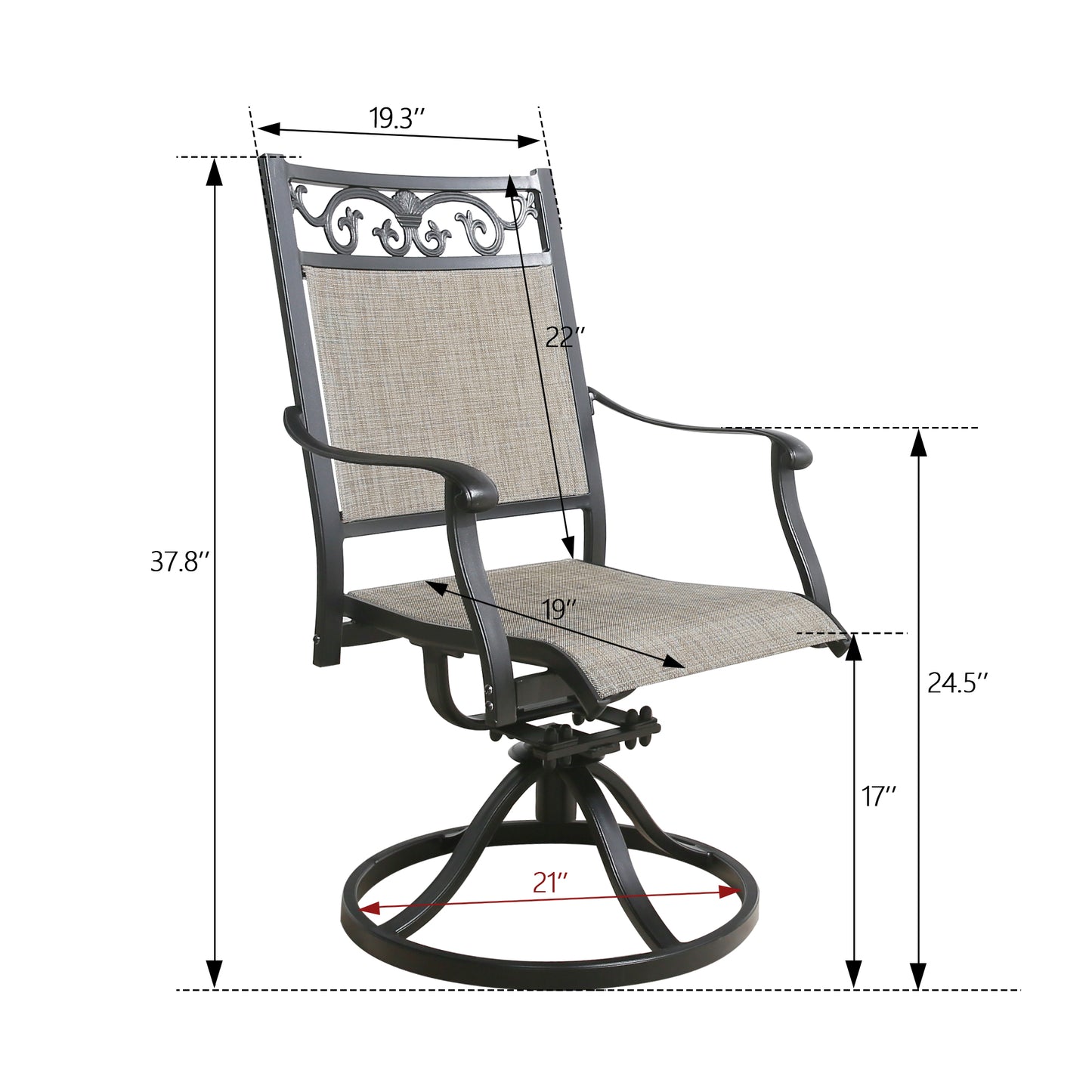 PEAKHOME Cast Aluminum Patio Swivel Dining Chairs Outdoor Slight Rocking Chairs with Textilene Sling Seat and Back