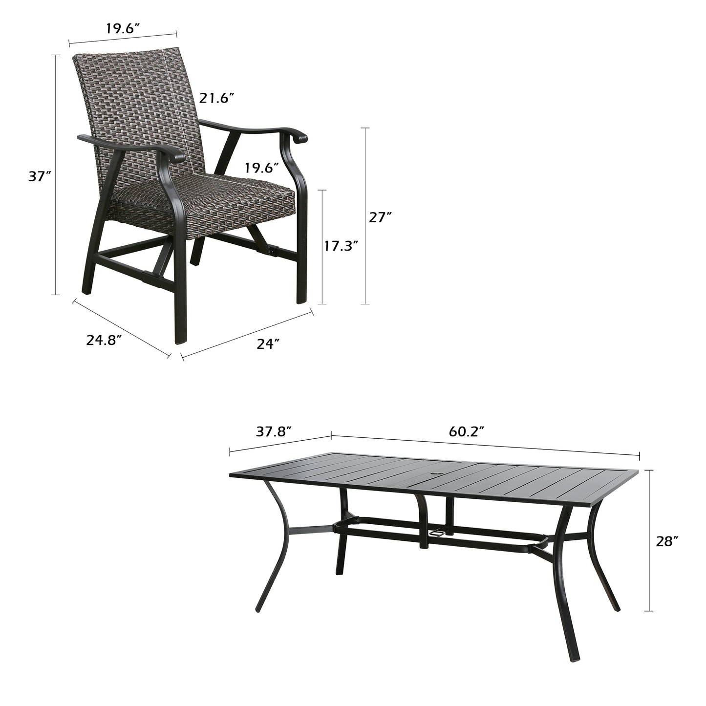 Patio Rectangular 6-Person Dining Set with Metal Motion Rocking Dining Chairs