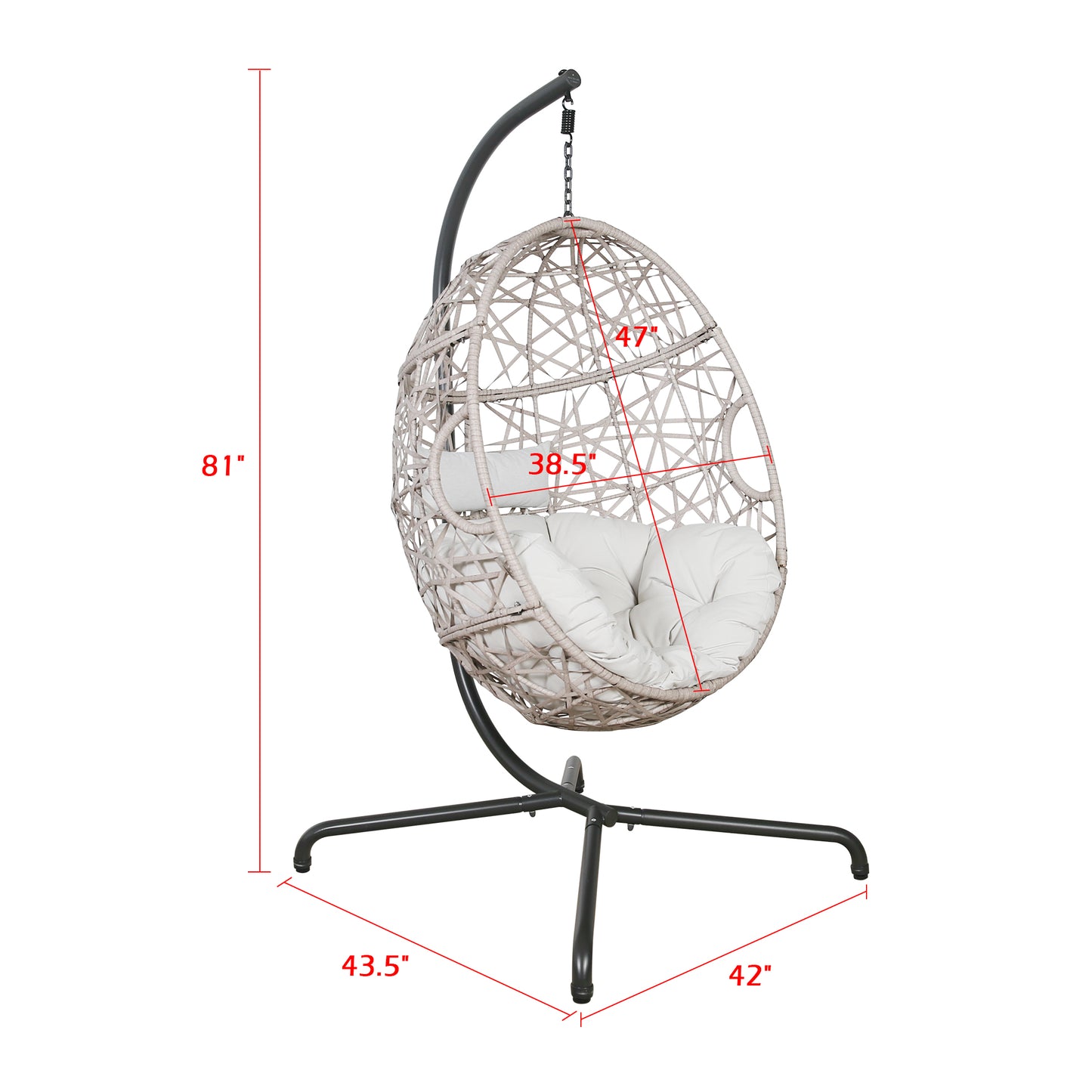 Patio Wicker Hanging Basket Swing Chair Indoor Outdoor Rattan Teardrop Chair Hammock Egg Chair with Stand and Cushion(Beige)