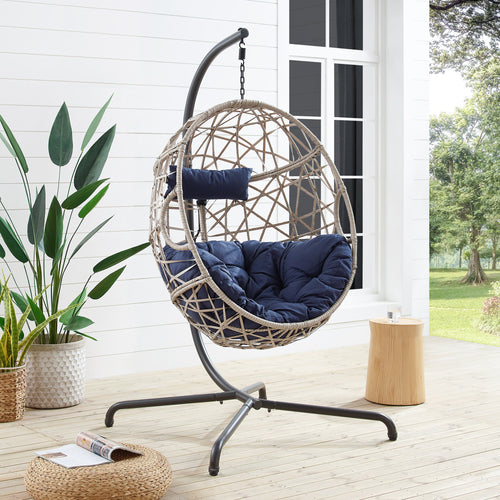Outdoor/Indoor Wicker Hanging Basket Swing Chair Indoor Outdoor Rattan Teardrop Chair Hammock Egg Chair with Stand and Cushion