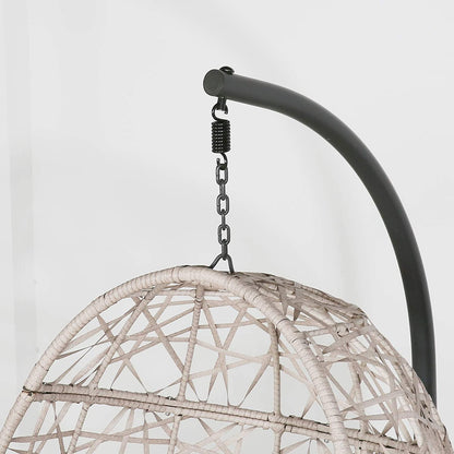 Peakhome Furnishings Outdoor/Indoor Wicker Hanging Basket Swing Egg Chair with Stand and Cushion