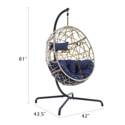 Peakhome Furnishings Outdoor/Indoor Wicker Hanging Basket Swing Egg Chair with Stand and Cushion