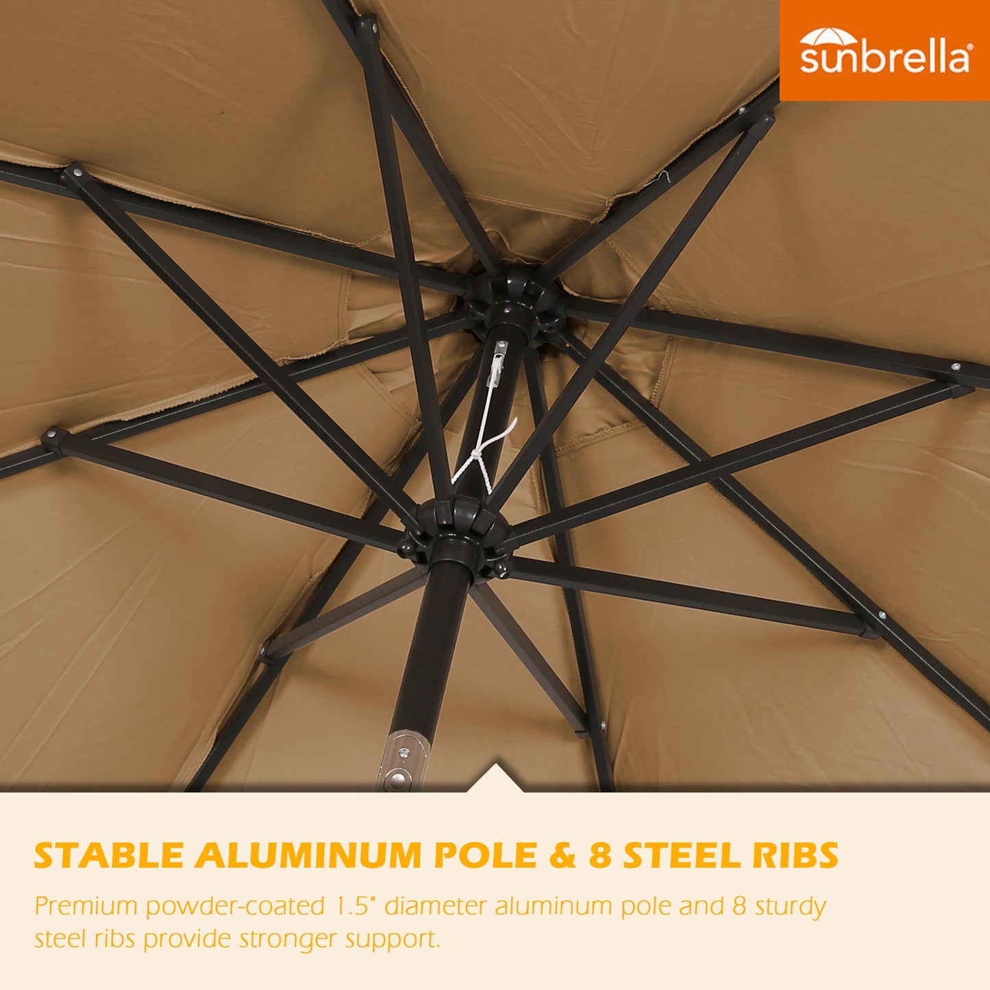 9 Ft Outdoor Umbrella Patio Market Umbrella Aluminum with Push Button Tilt&Crank, Sunbrella Fabric, Heather Beige