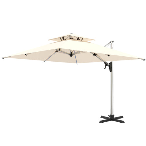 PATIO TREE Milano 10ft Patio 2 Tiers Vented Square Anodized Aluminium Cantilever Umbrella 360 Degree Rotation Offset Hanging Umbrella Outdoor Market Umbrella, 8 Ribs, Infinite Tilt