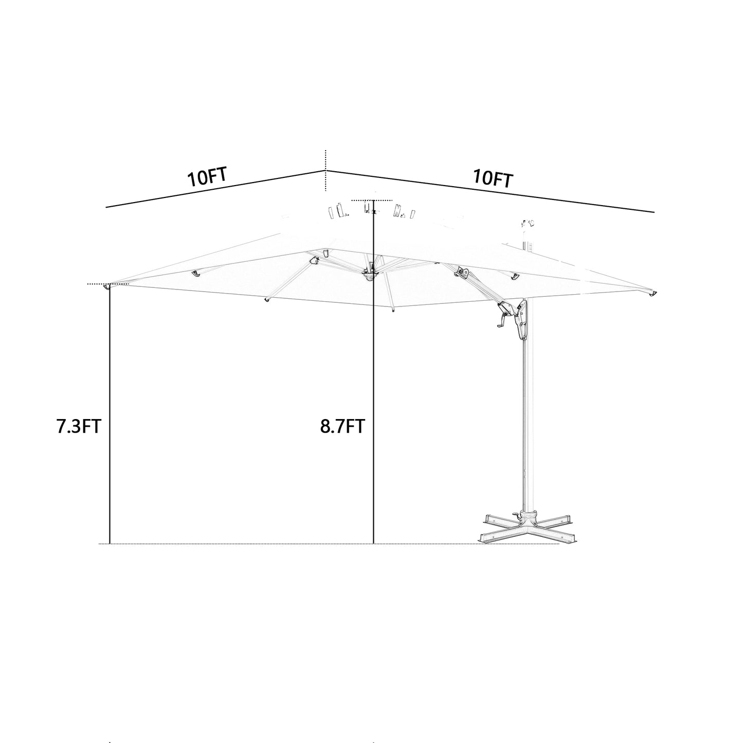 MILANO 10ft Patio 2 Tiers Vented Square Anodized Aluminium Cantilever Umbrella 360 Degree Rotation Offset Hanging Umbrella Outdoor Market Umbrella, 8 Ribs, Infinite Tilt, Beige
