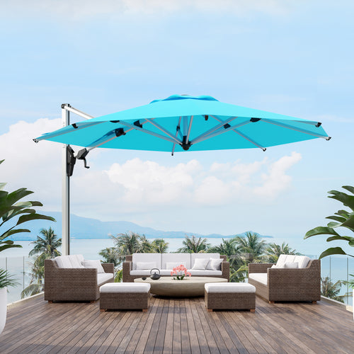 BELIZE 11ft Patio Octagonal Anodized Aluminium Cantilever Umbrella 360 Degree Rotation Offset Hanging Umbrella Outdoor Market Umbrella, 8 Ribs, Infinite Tilt