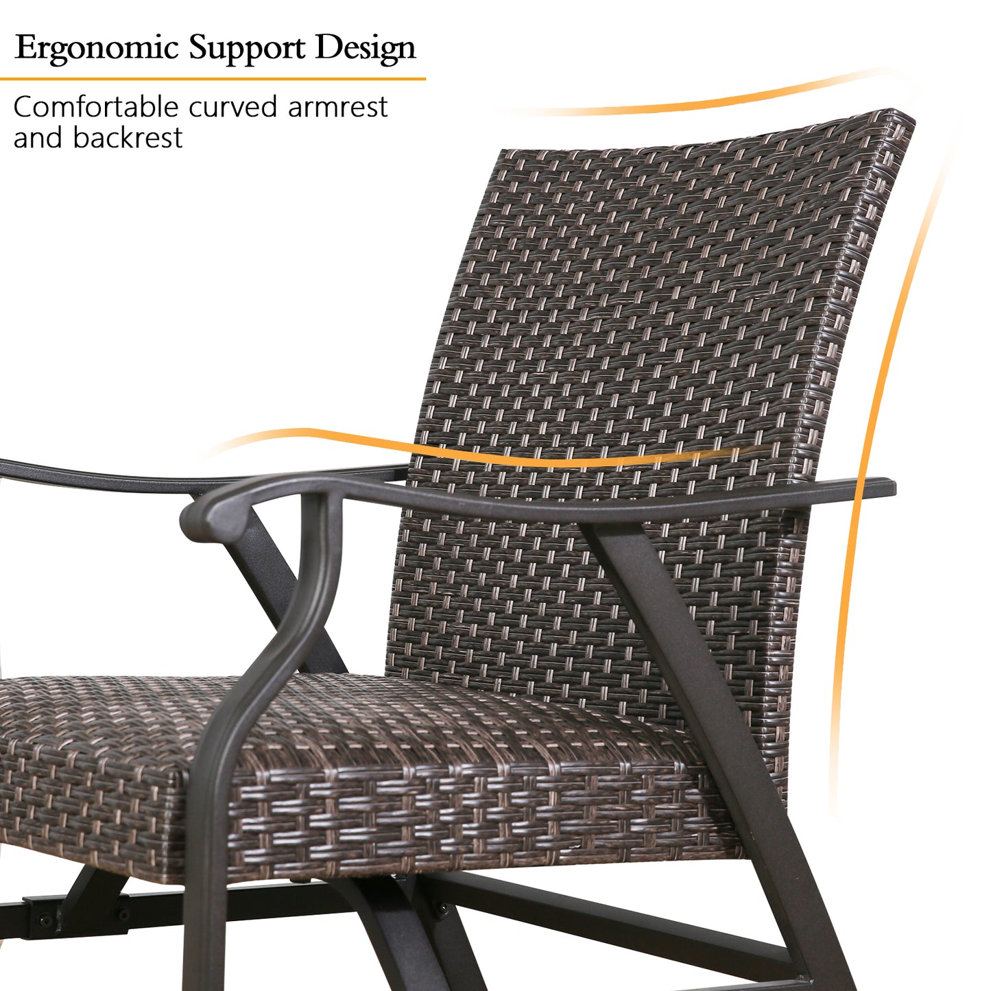 2-Piece Patio Rattan Ding Chairs Outdoor Wicker Motion Rocking Chairs with Armrest and Padded with Dry Quick Foam