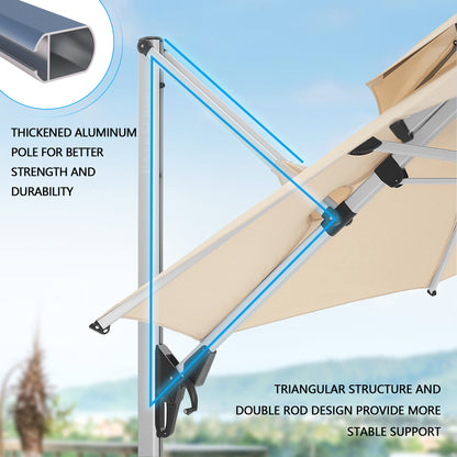 PATIO TREE Milano 10ft Square Cantilever Umbrella Double Top