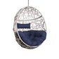 Outdoor Patio Wicker Hanging Basket Swing Chair Tear Drop Egg Chair with Cushion (Navy)