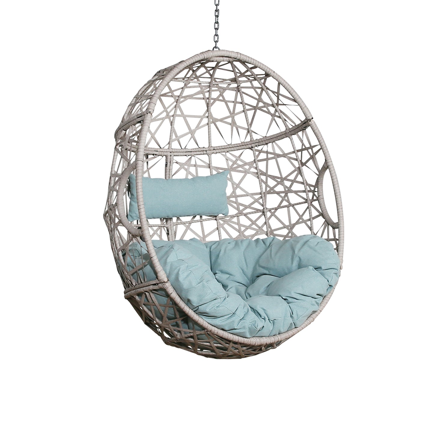 Outdoor Patio Wicker Hanging Basket Swing Chair Tear Drop Egg Chair with Cushion (Blue)