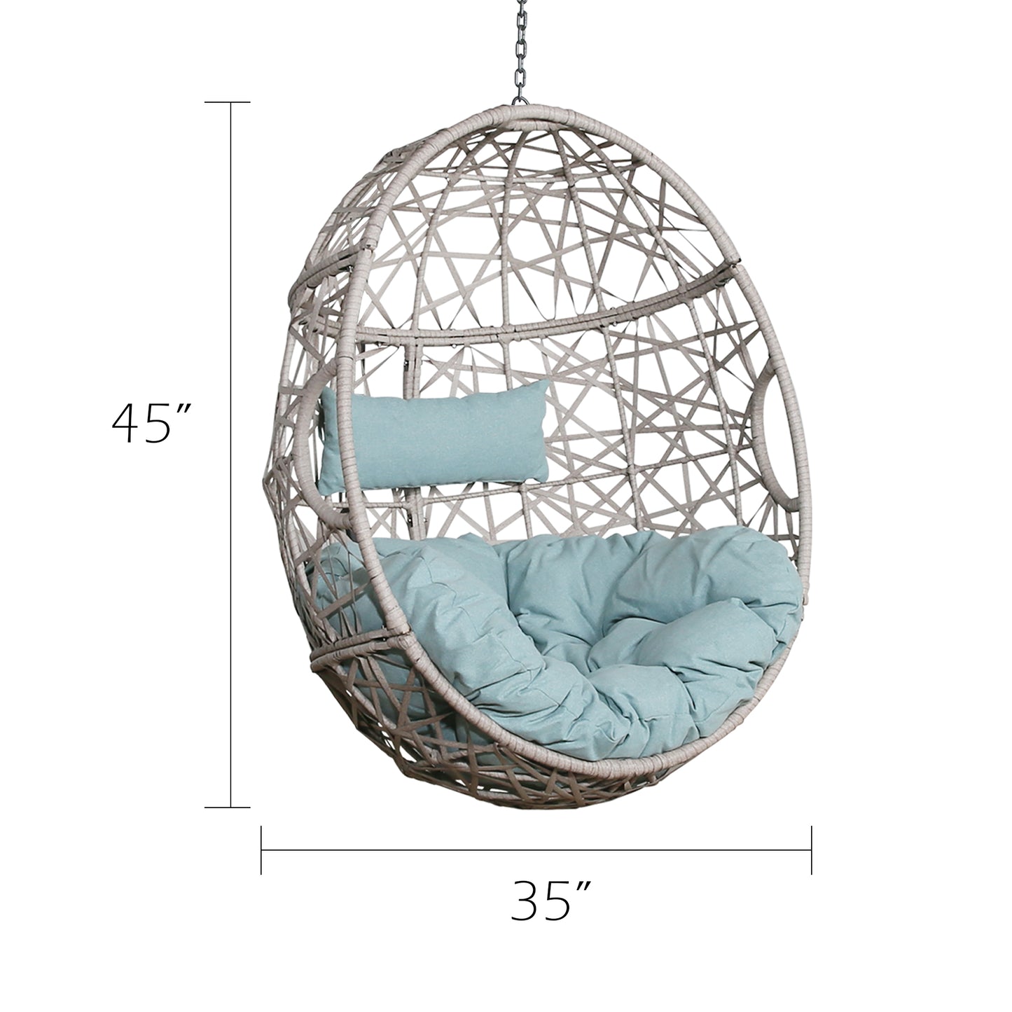 Outdoor Patio Wicker Hanging Basket Swing Chair Tear Drop Egg Chair with Cushion (Blue)