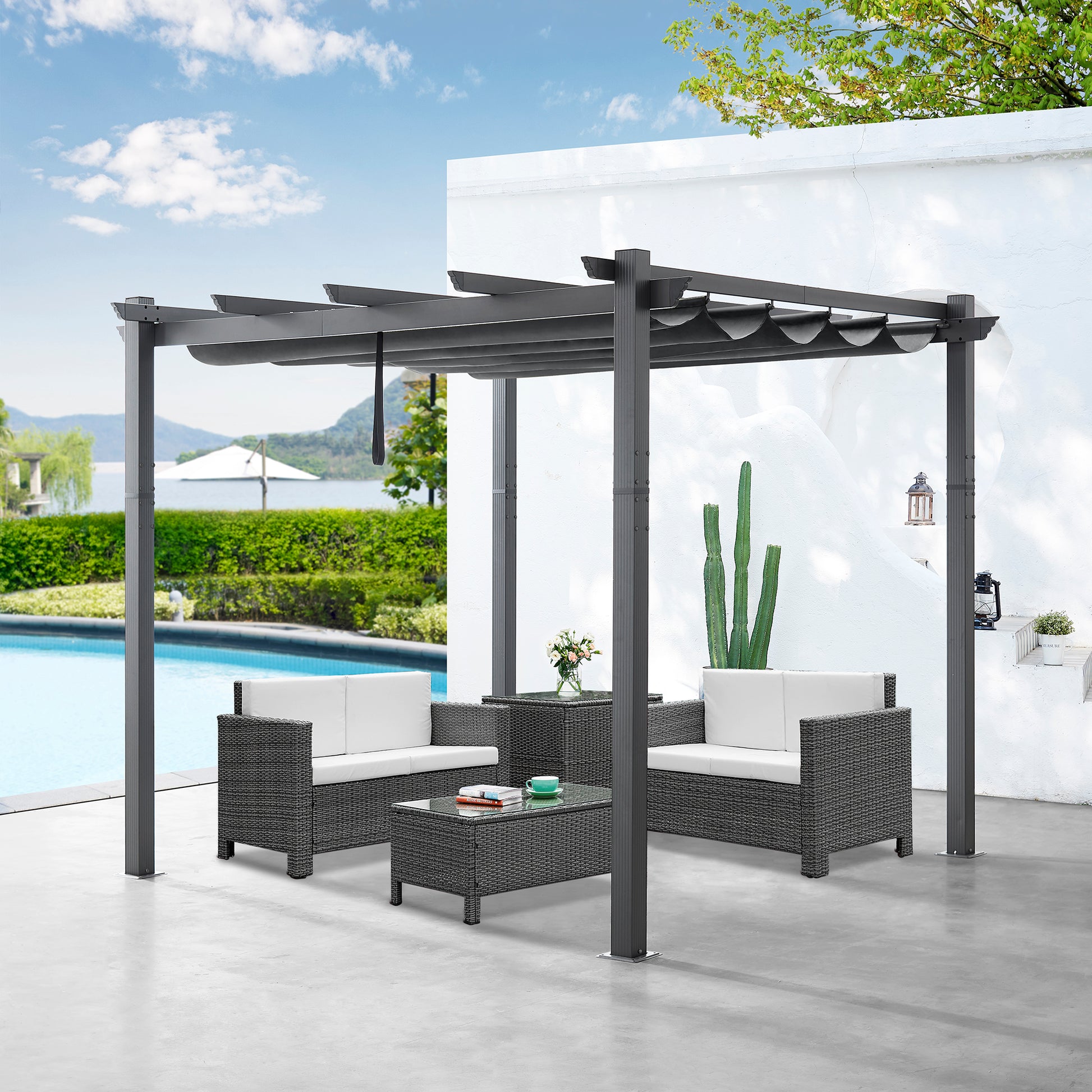 Peakhome Furnishings 10Ft x 10Ft Patio Retractable Pergola