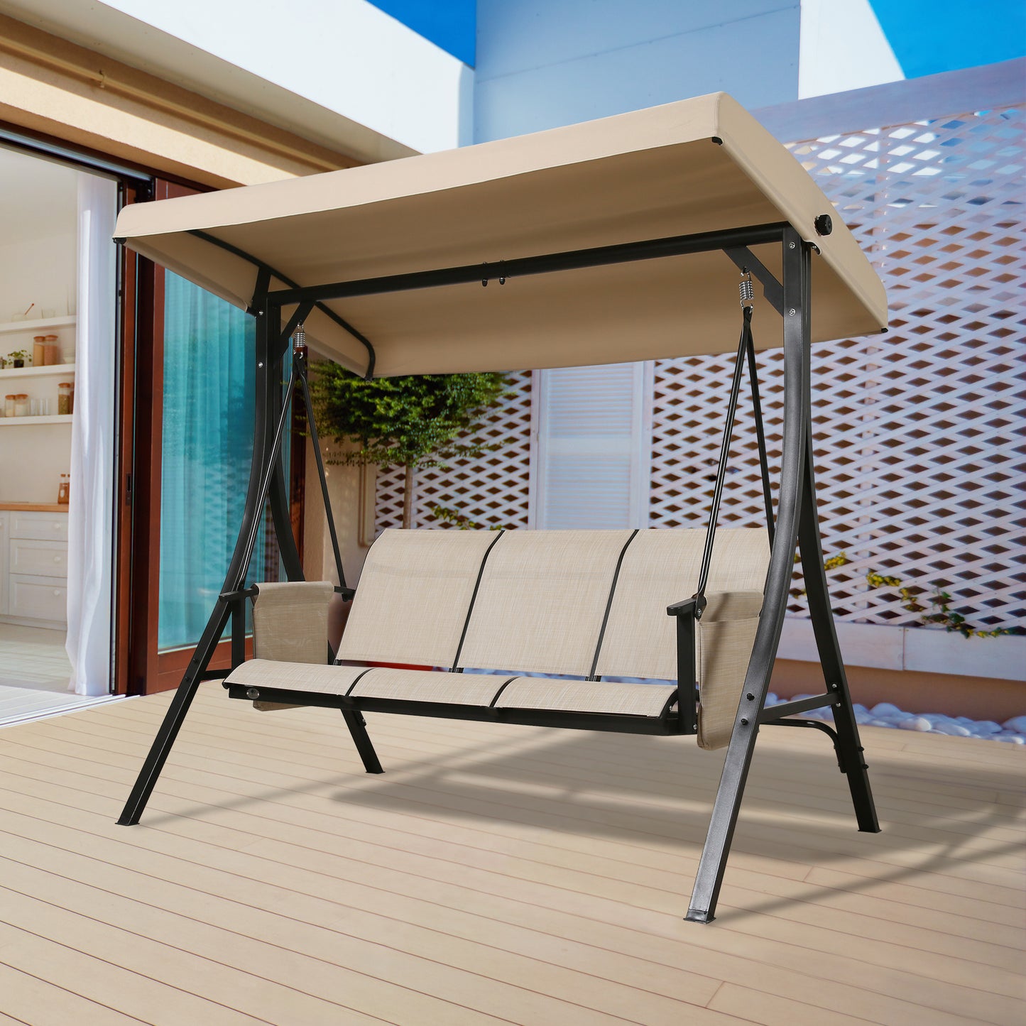 Peakhome Furnishings 3-Seater Outdoor Porch Swing Chair Bench