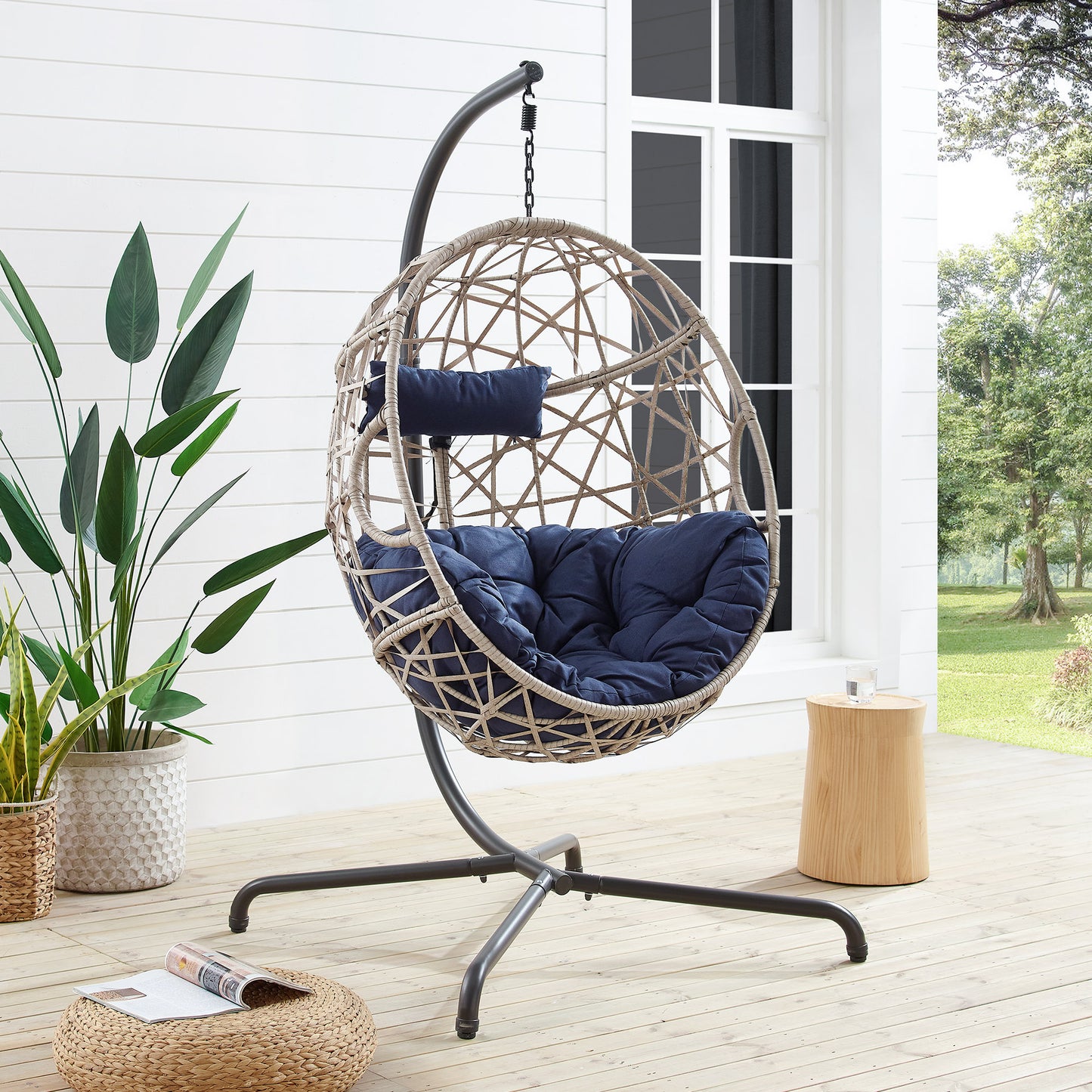 Peakhome Furnishings Wicker Hanging Basket Swing Egg Chair