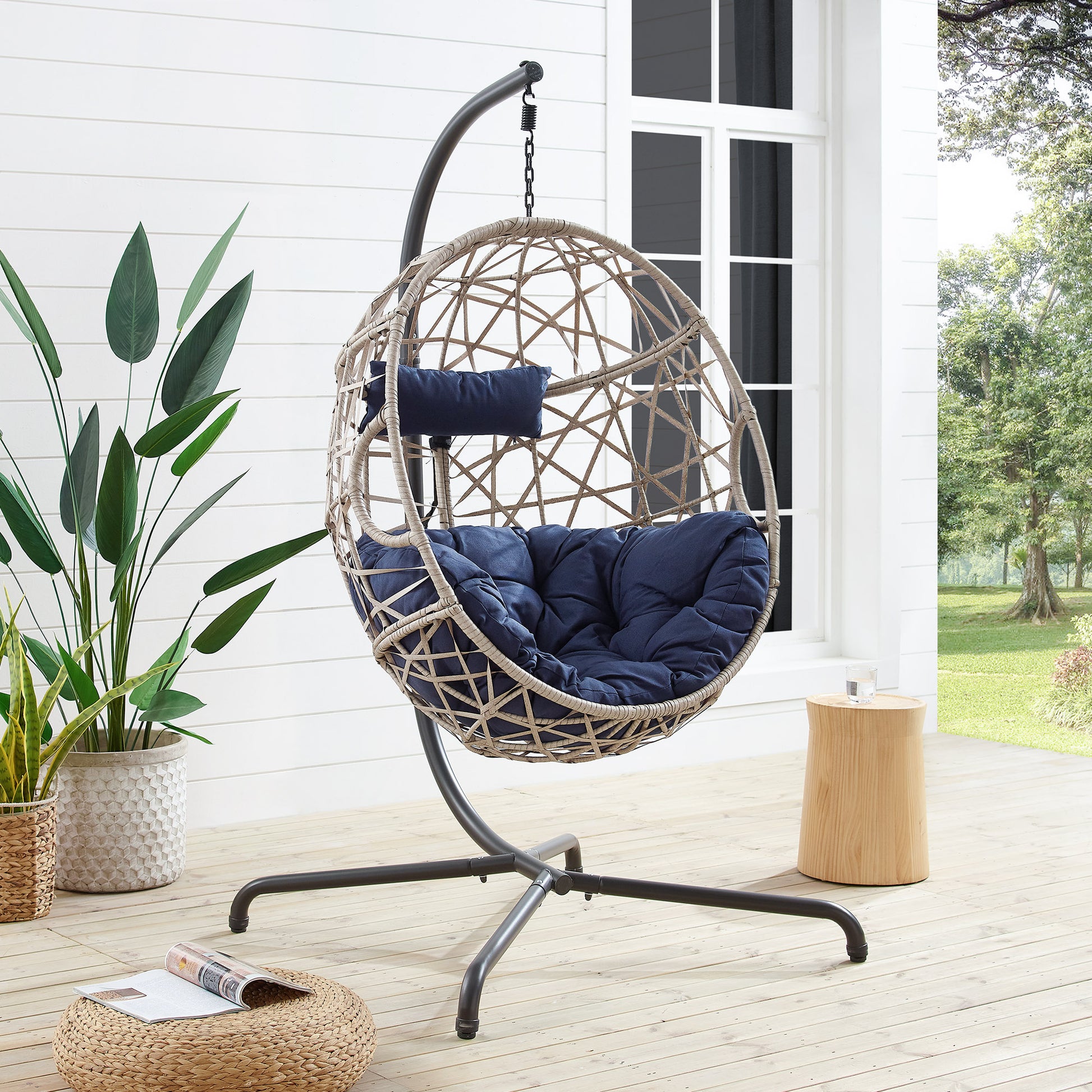 Peakhome Furnishings Wicker Hanging Basket Swing Egg Chair