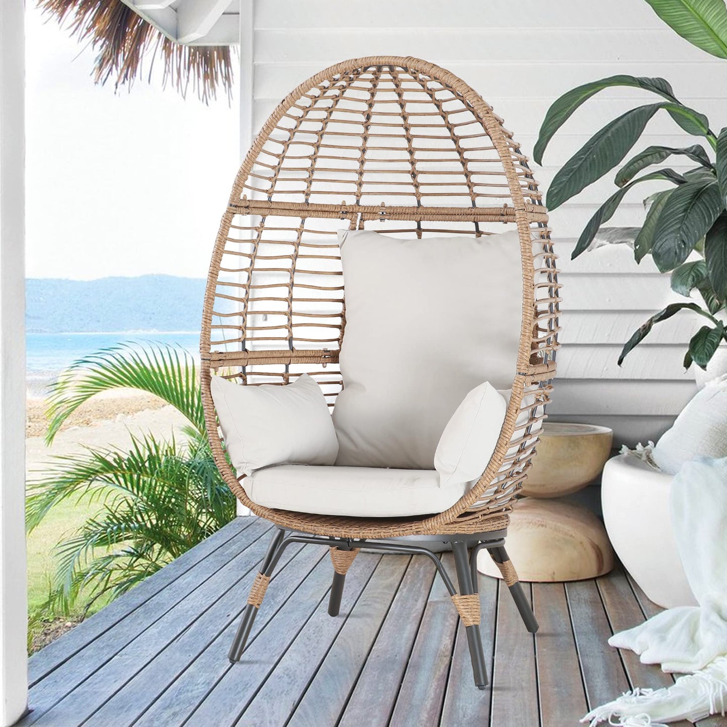 Peakhome Furnishings Wicker Egg Basket Lounge Chair 