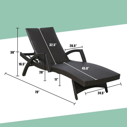 Chambray Outdoor Aluminum Armrest Chaise Lounge Chair with Wheels and Quick Dry Foam