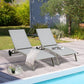 2 Pieces Patio Aluminum Chaise Lounger Outdoor Adjustable Lounge Chair with Wheels (Light Grey)