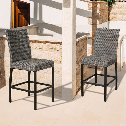 Pavane Patio Wicker Bar stools Outdoor Heavy-Duty Steel Frame Rattan Chairs with Quick Dry Foam Filling and Curved Backrest