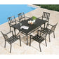 Outdoor Patio Rectangular Slatted Dining Table with Umbrella Hole, Classic Black