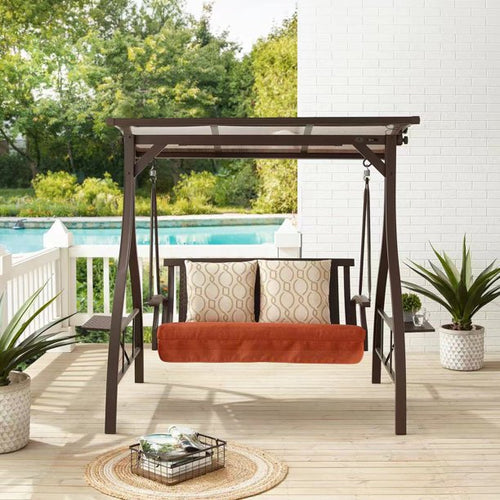 Peak Home Furnishings 2-Seat Deluxe Porch Swing Chairs with Sunbrella® Cushions and Solar Light