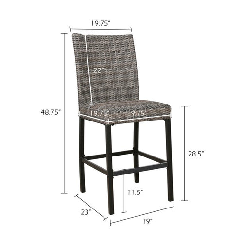 Pavane Patio Wicker Bar stools Outdoor Heavy-Duty Steel Frame Rattan Chairs with Quick Dry Foam Filling and Curved Backrest