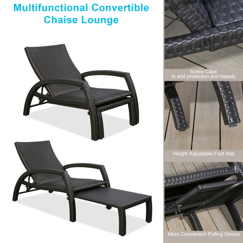 Chambray Outdoor Aluminum Woven Padded Chaise Lounge Set with Retractable Ottoman