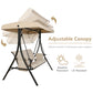 3-Seater Outdoor Porch Swing Steel Frame with UV-Resistant Polyester Adjustable Canopy Patio Swing Chair Bench (Beige)