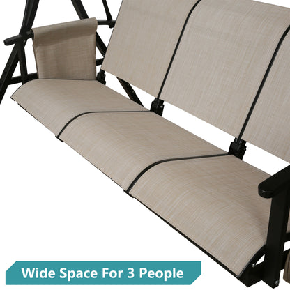 Peak Home Furnishings 3-Seater Outdoor Porch Swing Chair Bench with UV-Resistant Polyester Adjustable Canopy (Beige)