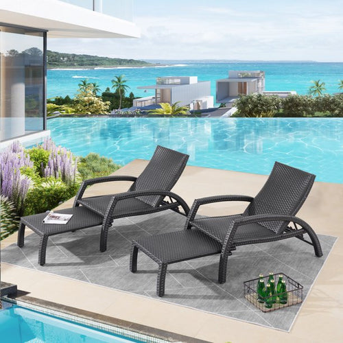 Chambray Outdoor Aluminum Woven Padded Chaise Lounge Set with Retractable Ottoman