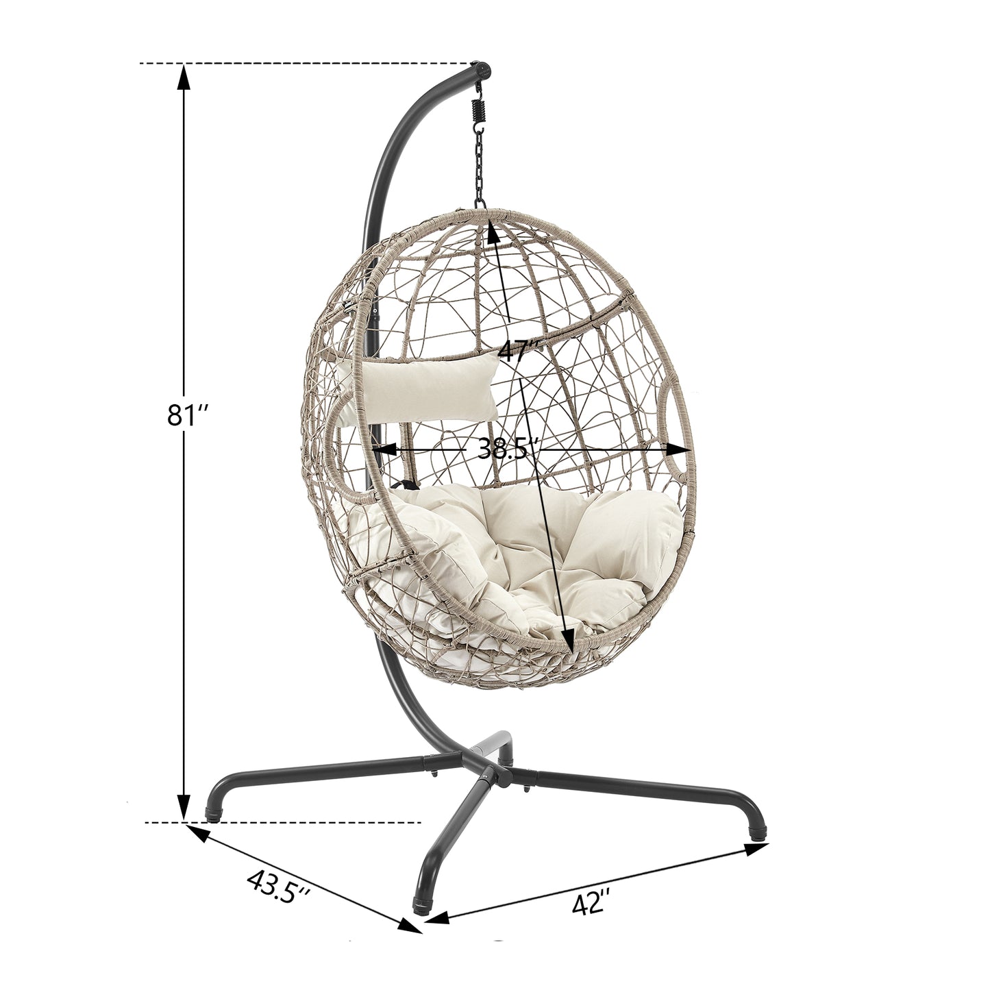 Outdoor Patio Wicker Hanging Basket Swing Chair Tear Drop Egg Chair with Cushion and Stand