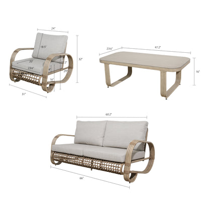 Arsterie 4 Pieces Aluminum Patio Loveseat Sets With Wicker Decoration