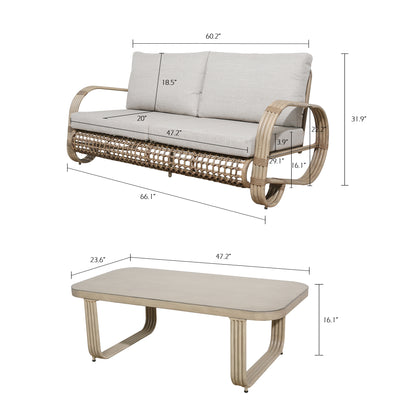 Arsterie 2 Pieces Aluminum Patio Loveseat Set with Wicker Decoration