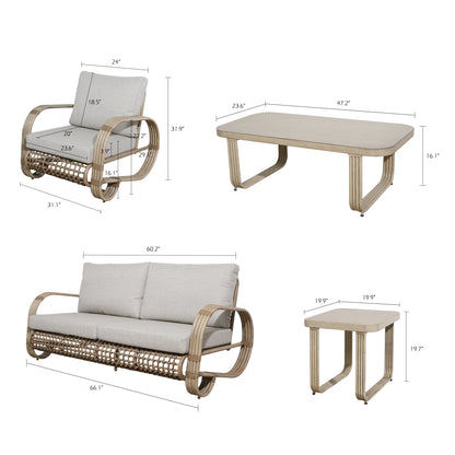 Arsterie 5 Pieces Aluminum Patio Loveseat Set With Wicker Decoration